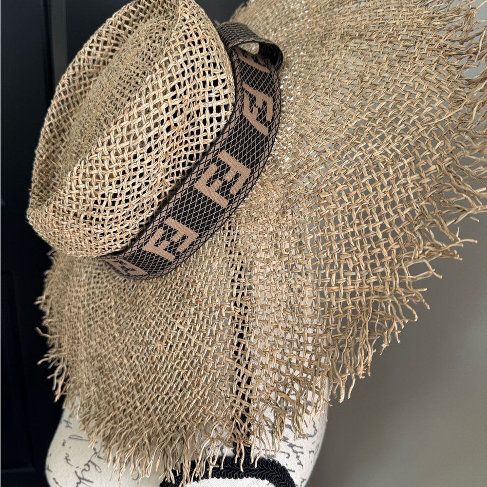 Fendi Woven Hat with Black Logo Band